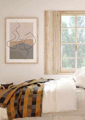 An unframed print of the nearly kiss abstract love in beige and grey accent colour