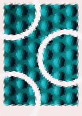 An unframed print of abstract texture cutout green graphical in blue and white accent colour