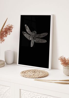 An unframed print of vintage dragonfly black psd graphical illustration in black