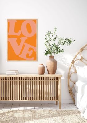 An unframed print of oversized love orange graphical in typography in orange