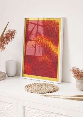 An unframed print of yellow psychedellic pattern graphical illustration in red and yellow accent colour