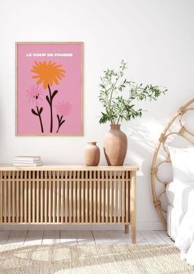 An unframed print of love at first sight flower french botanical illustration in pink and yellow accent colour