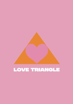 An unframed print of love triangle graphical illustration in pink and orange accent colour