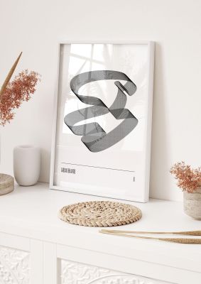 An unframed print of liquid shapes five monochrome abstract in white and silver accent colour