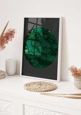 An unframed print of black back green plant disc series one nature photograph in green and black accent colour