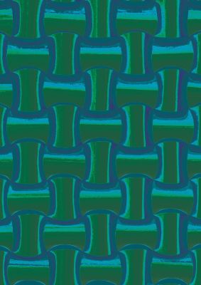 An unframed print of psychedellic trippy pattern pattern abstract in green and blue accent colour