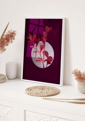 An unframed print of dark pink red flower botanical photograph in red and white accent colour