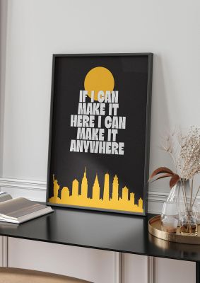 An unframed print of make it new york quote in typography in black and yellow accent colour