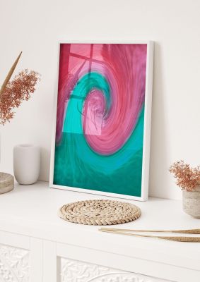 An unframed print of swirl graphical abstract in green and pink accent colour