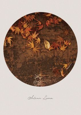 An unframed print of autumn leaves golden botanical photograph in brown and beige accent colour