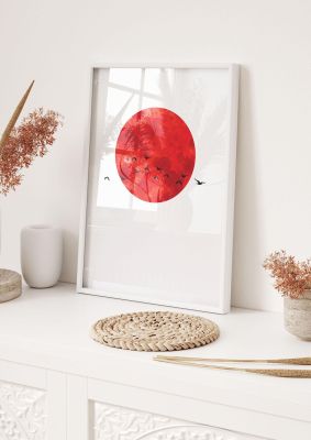 An unframed print of watercolour animal silhouette one illustration in red and black and white accent colour