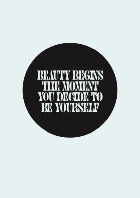 An unframed print of beauty begins halftone quote in typography in black and grey accent colour