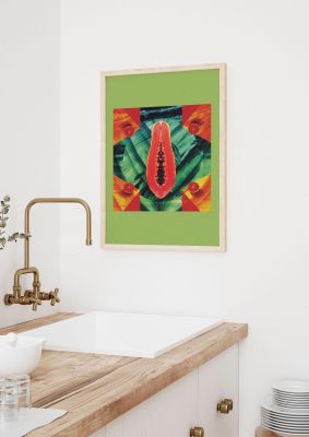 An unframed print of tropical fruits colourful botanical photograph in multicolour and green accent colour