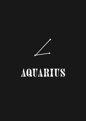 An unframed print of minimalist horoscope star sign series aquarius graphical in black and white accent colour