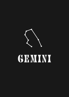 An unframed print of minimalist horoscope star sign series gemini graphical in black and white accent colour