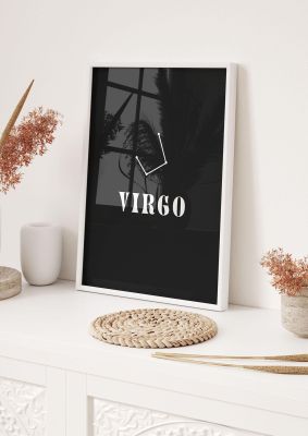 An unframed print of minimalist horoscope star sign series virgo graphical in black and white accent colour