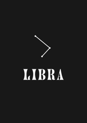 An unframed print of minimalist horoscope star sign series libra graphical in black and white accent colour