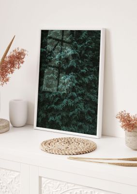 An unframed print of grainy bush leaf green botanical photograph in green and black accent colour