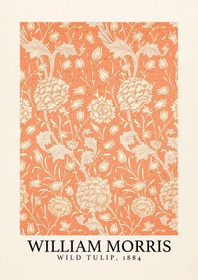 An unframed print of william morris wild tulip 1884 a famous paintings illustration in orange and beige accent colour