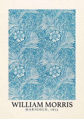 An unframed print of william morris marigold 1874 a famous paintings illustration in turquoise and beige accent colour