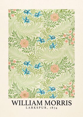 An unframed print of william morris larkspur 1874 a famous paintings illustration in green and beige accent colour