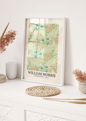 An unframed print of william morris larkspur 1874 a famous paintings illustration in green and beige accent colour