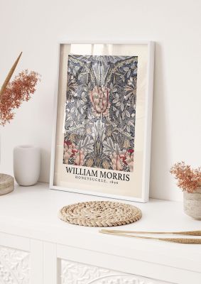 An unframed print of william morris honeysuckle 1896 a famous paintings illustration in grey and beige accent colour