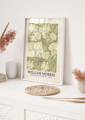 An unframed print of william morris chrysanthemum 1877 a famous paintings illustration in green and beige accent colour