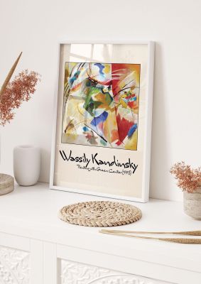 An unframed print of wassily kandinsky painting with green center 1913 a famous paintings illustration in multicolour and beige accent colour