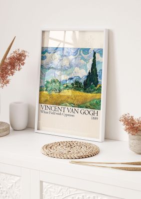 An unframed print of vincent van gogh wheat field with cypresses 1889 a famous paintings illustration in multicolour and beige accent colour