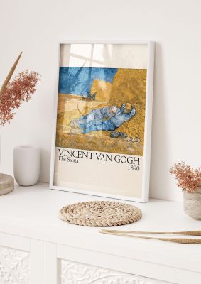 An unframed print of vincent van gogh the siesta 1890 a famous paintings illustration in blue and beige accent colour