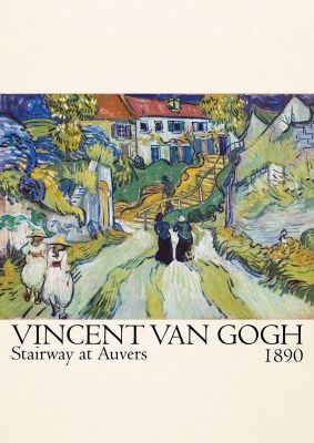 An unframed print of vincent van gogh stairway at auvers 1890 a famous paintings illustration in multicolour and beige accent colour