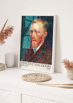 An unframed print of vincent van gogh self portrait 1887 a famous paintings illustration in multicolour and beige accent colour