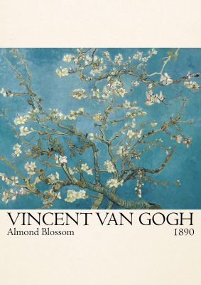 An unframed print of vincent van gogh almond blossom 1890 a famous paintings illustration in green and beige accent colour