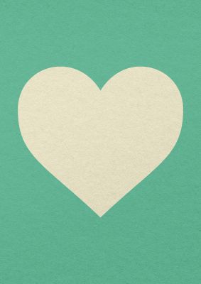 An unframed print of cream love heart green background love graphic in beige and green accent colour