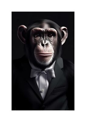 Chimpanzee in Suit Portrait - Sophisticated Animal Wall Art