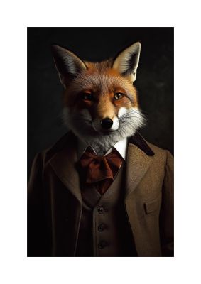 Sleek Fox in Dapper Suit Art Print - Blending Wildlife and Elegance