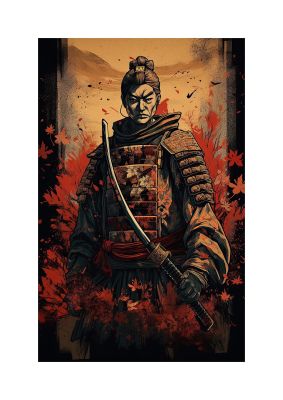 Samurai Warrior in Autumn: Timeless Japanese Art Print