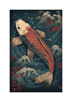 Koi Carp Swimming in Serene Waters Artwork