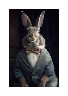 Classy Rabbit in Grey Suit Gentleman Portrait