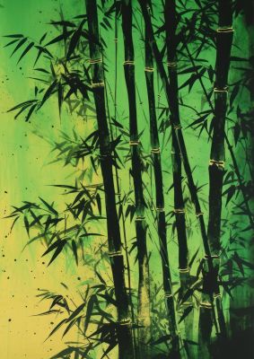 Bamboo in Vibrant Green Sumi-e Outline