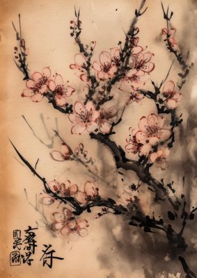 Cherry Blossoms in Blush Pink Sumi-e