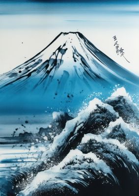 Black Ink Stroke of Mount Fuji on Azure