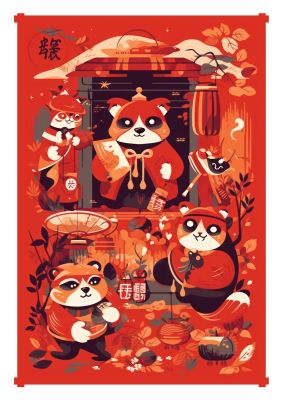 Playful Tanuki in Festival Backdrop