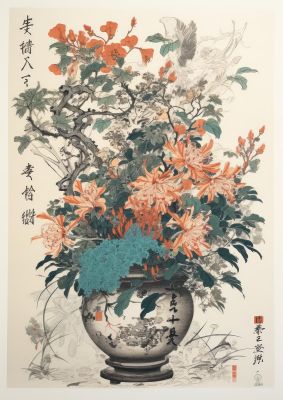 Exquisite Ikebana Risograph with Kanji