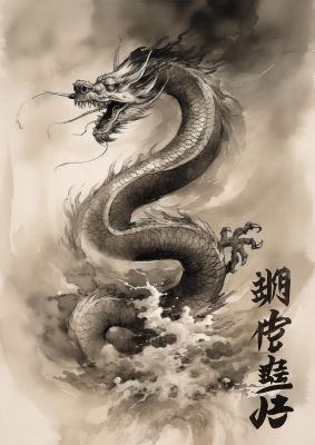 Sumi-e Dragon Traversing Clouds