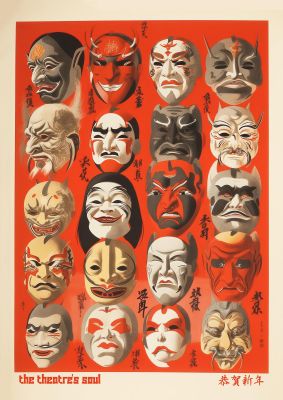 Noh Theatre Masks Lithograph