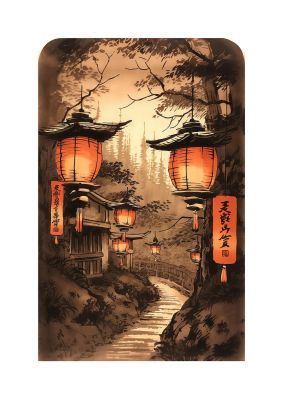 Luminous Lanterns Toward Old Temple