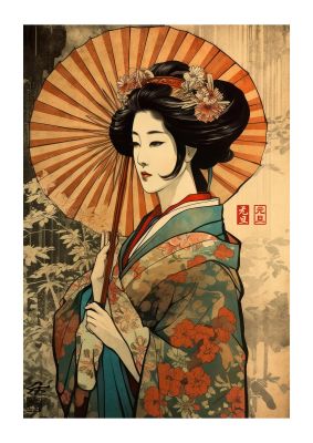 Graceful Geisha Woodblock Rendition