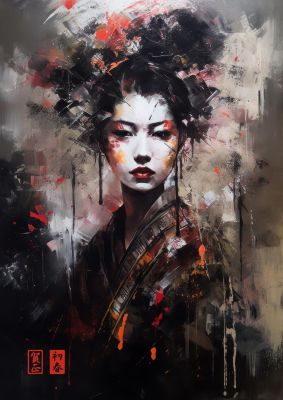 Alluring Geisha in Vivid Strokes